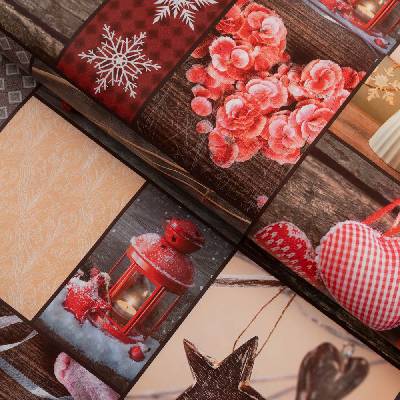 PVC obrus Červené srdcia na hnedom drevodekore PV-187 - metráž š. 140 cm