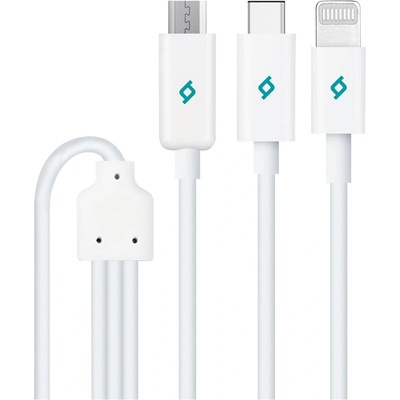 Ttec Кабел ttec - Trio, USB-A/USB-C/Lightning/Micro USB, 1.2 m, бял (8694470613925)