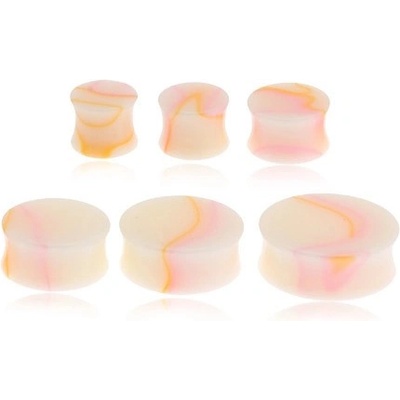 Šperky eshop lesklý krémový plug do ucha žluto-růžový mramorový vzor SP07.22