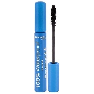 Rimmel London 100% Waterproof vodeodolná objemová predlžujúca tvarujúca riasenka 001 Black 8 ml