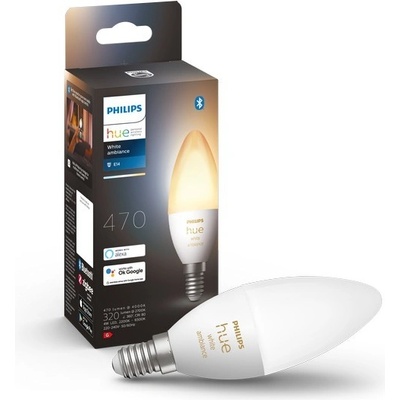 Philips Hue 8719514356658 LED žiarovka 1x4W E14 470lm 2200-6500K sviečka, stmievateľné, Bluetooth, White