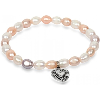 JwL Jewellery Jemný náramok z pravých perál s kovovým srdiečkom JL0293