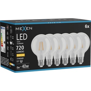 Mexen Vintis 6x Крушка LED с нажежаема жичка E27, G80, 6W, Топла - 2700K, 720 lm, прозрачна (L155-E27-0627-00x06)
