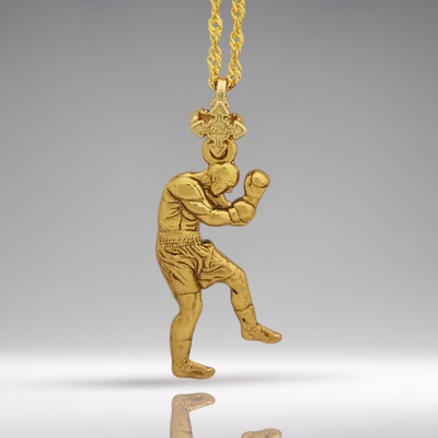 Боксьор - Мъжки спортен медальон за бойци, боксьори и mma атлети от сребро 925 с позлатено покритие - Ръчно изработено бижу талисман за бойни изкуства - ssj