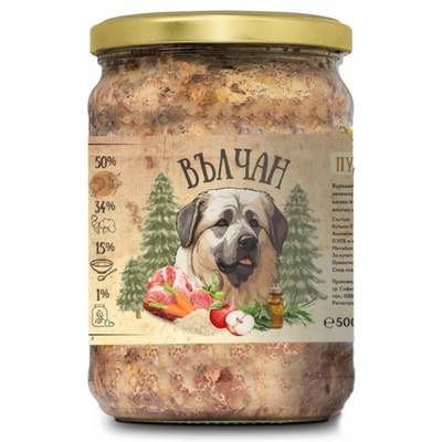 Benvita ВЪЛЧАН - висококачествена, стерилизирана храна за кучета с пуйка, свинско и зеленчуци - 500 гр - БЪЛГАРИЯ - 552