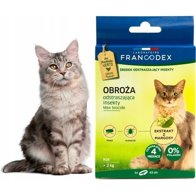 FRANCODEX Obojok odpudzujúci hmyz pre mačky s hmotnosťou nad 2 kg - 4 mesiace, 43 cm