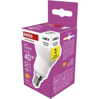 EMOS ZQ7E23 LED ZIAROVKA CLASSIC R50 / E14 / 4,2 W 40 W / 470 LM / NEUTRALNA BIELA