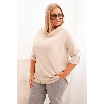 Kesi Dámska blúzka Plus Size s bavlnou voľného strihu s vodným výstrihom Hnedá