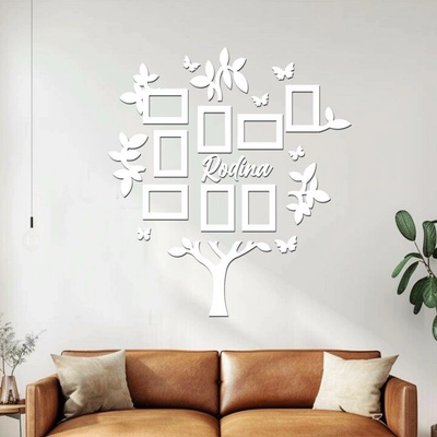 dřevo života Dřevěný fotorámeček na zeď FAMILY TREE Zvolte barvu dekoru: Bílá, Velikost fotorámečků: 109x117