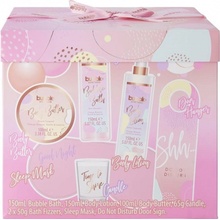 Sunkissed Bubble Boutique Woman tělové mléko 150 ml + pěna do koupele 150 ml + tělové máslo 100 ml + koule do koupele 2 x 50 g + svíčka 65 g + maska na oči + visačka na dveře dárková sada