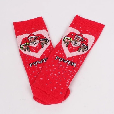 Детски термо чорапи в червен цвят с човечета и надпис