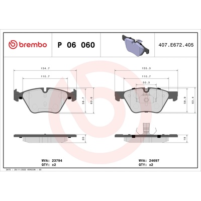 Sada brzdových platničiek, vždy 4 kusy v sade BREMBO P 06 060 (P06060)