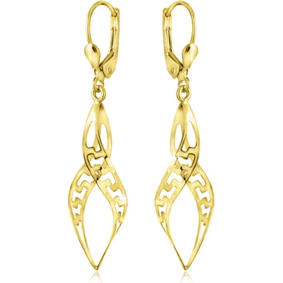 Gemmax Atraktivní zlaté visací náušnice Spirály s řeckým vzorem lesk GLEYN-34141