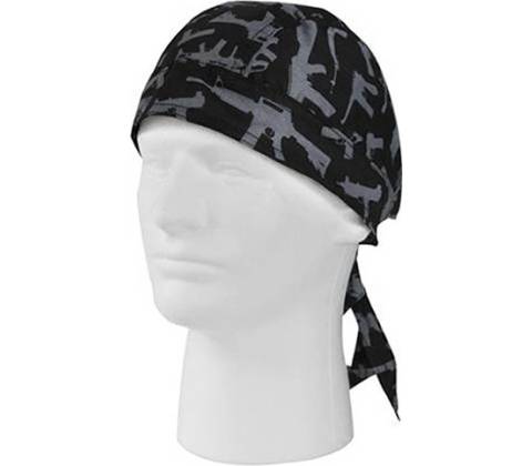 Šátek headwrap GUN PATTERN ČERNÁ