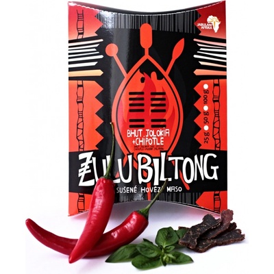 Zulu Biltong Bhut Jolokia a chipotle hovězí sušené maso 100 g