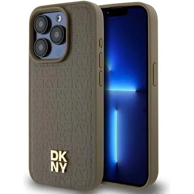 DKNY Кейс DKNY Leather Monogram Pattern Metal Logo MagSafe за iPhone 15 Pro, кафяв (3666339261818)