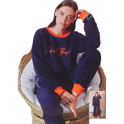 Дамска пижама от софт в тъмносиньо и оранжево