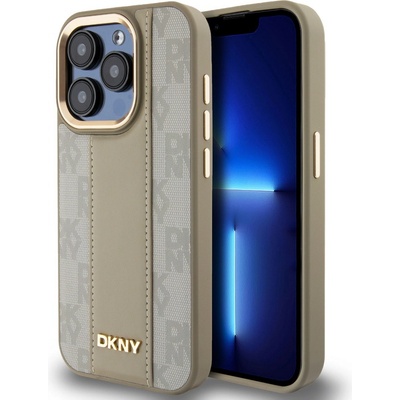 DKNY PU Leather Checkered Pattern MagSafe pre Apple iPhone 15 Pro, béžová