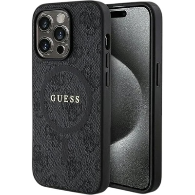 GUESS Калъф Guess за iPhone 15 Pro Max 6.7 Inch 4G Collection Кожа, Метално лого, черен (GUHMP15XG4GFRK)