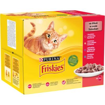 Friskies cat hovězí kuře.kachna jehně kachna ve šťávě 96 x 85 g