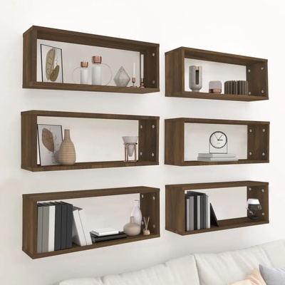 vidaXL Стенни рафтове, 6 бр, Кафяв дъб, 60x15x23 см, инженерно дърво (815932)