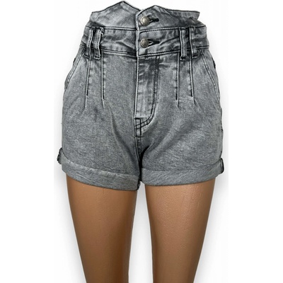 M.Sara dámské šedé džínové kraťasy s vyšším pasem ADRIANA Šedá