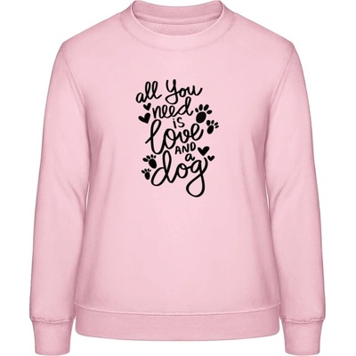 AWDis Sweat mikina Dizajn All you need is love and a Dog bábätkovská ružová