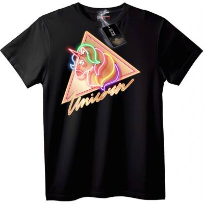 NOONEBRAND Неонов Единорог Ретро Тениска - 2XL, Black