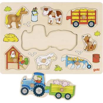 Goki - Puzzle Puzzle Drevená vkládačka Traktor na farme - 1 - 39 piese