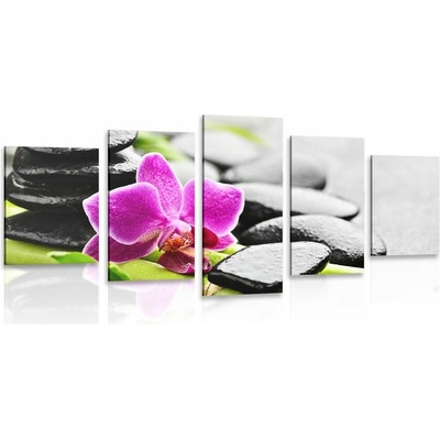5-dílný obraz wellness zátiší s fialovou orchidejí - 200x100