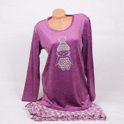 Плюшена пижама в лилаво с пингвинче и снежинки