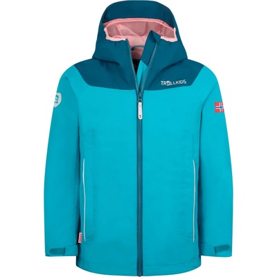 TROLLKIDS Детско водоустойчиво яке Trollkids Girls Bergen Jacket Waterproof jacket - Aqua Haze / Harbor Blue / Mellow Peach - размер 104 (EU) (703-2387-1313)
