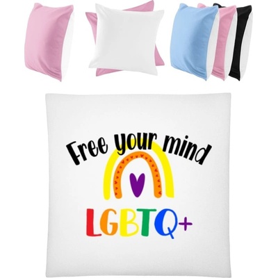 Darčeky PrintEQ Štvorcový Farebný Vankúš Dúhový nápis Free your mind Biela Anitcká Ružová 40x40