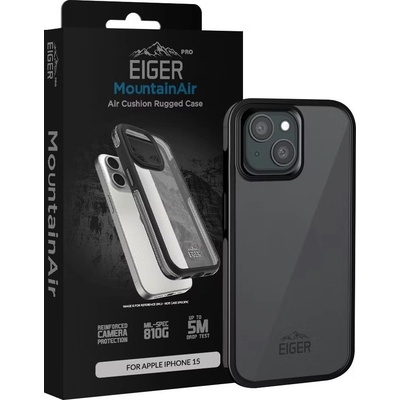 Eiger Pro MountainAir Rugged Case- хибриден кейс с висока степен на защита за iPhone 15 (черен-прозрачен)