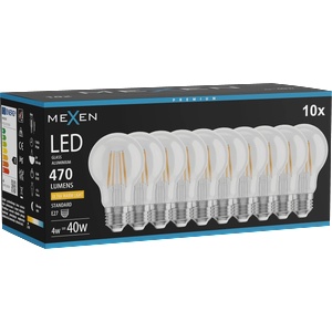 Mexen Vintis 10x LED филаментна крушка E27, A60, 4W, Топла - 2200K, 470 lm, прозрачна (L150-E27-0422-00x10)