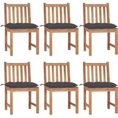 vidaXL Градински столове, 6 бр, с възглавници, тиково дърво масив (3073130)