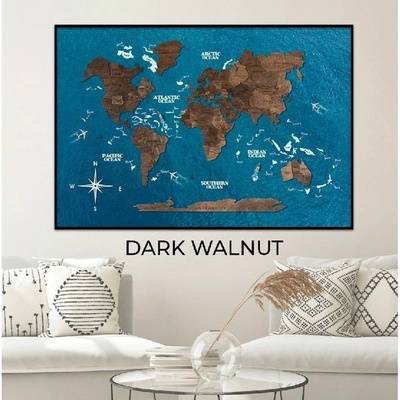 Enjoy the Wood 3D nástěnný obraz Panel World Map Single Walnut Ocean L