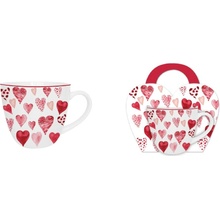 DUO Hrnček HEARTS 1 biely a červené srdcia porcelán 460 ml