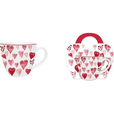 DUO Hrnček HEARTS 1 biely a červené srdcia porcelán 460 ml