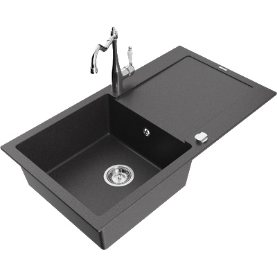 Mexen Leo гранитна кухненска мивка с едно корито, отцедник и кухненски (6501-76-670700-00)