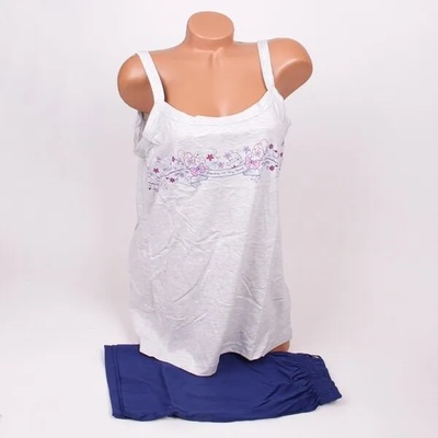 Памучна пижама в сиво и тъмносиньо