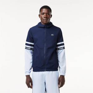 Lacoste Яке Lacoste Men's Stripe Track Water Repellent Wind Resistant Long Sleeve Softshell Jacket - Navy Blue