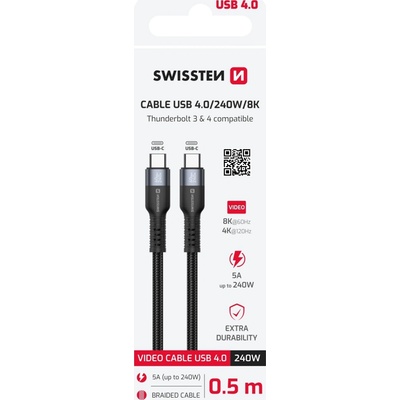 Swissten 72501203 dátový video USB 4.0 USB-C 240W 0,5m černý