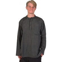 Sanu Babu pánská košile-kurta z lehké látky s dlouhým rukávem a kapsičkou šedo-černá