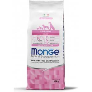 Monge Natural Superpremium All breeds Adult Monoprotein Pork with Rice and Potatoes - пълноценна суха храна за кучета в зряла възраст от всички породи със свинско, ориз и картофи - 12 кг, Италия - 1112