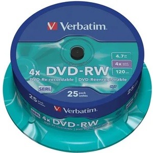 Verbatim DVD-RW, презаписваем, 4, 7GB, 4x, 25 диска, на ролка, VERBATIM 43639 (43639)