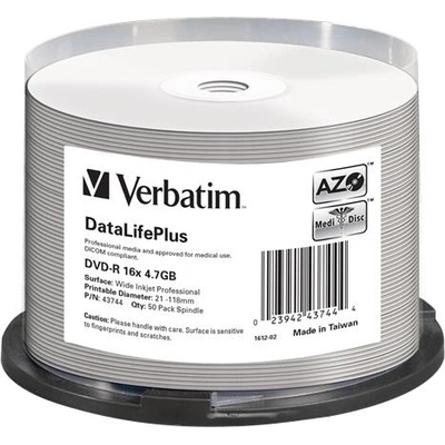 Verbatim DVD-R диск, за печат, матов, без идентификатор, 4, 7GB, 16x, 50 бр. , на ролка, VERBATIM 43744 (43744)