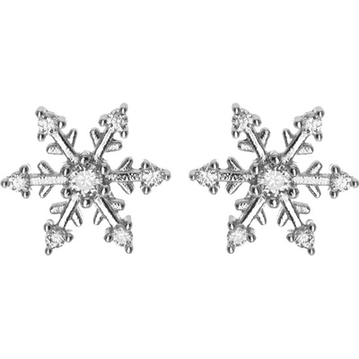 Argento Stříbrné náušnice - sněhová vločka, čiré kulaté zirkony 67251