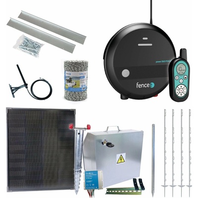 Expert sada solárného ohradníka - Kompletná bezpečnostná schránka + 3 J chytrý RF zdroj, 40 W panel, 3 mm lanko