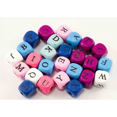 Dřevěné korálky ve tvaru kostičky s písmenky - na výběr B